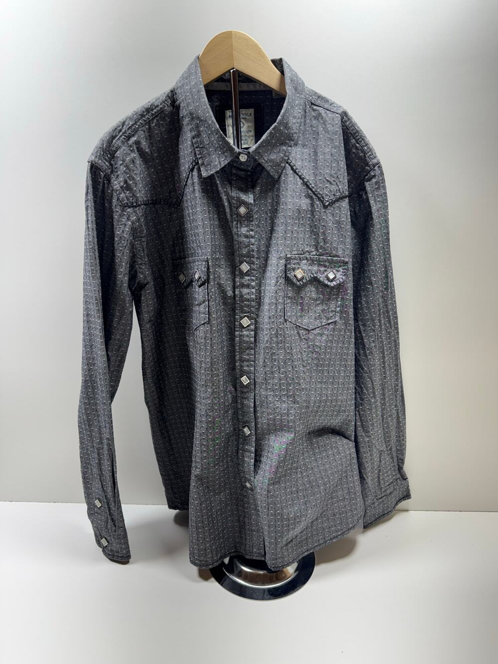 Panhandle Rough Stock Men’s Long Sleev Western Shirt Pearl Snap Gray Sz L Cowboy
